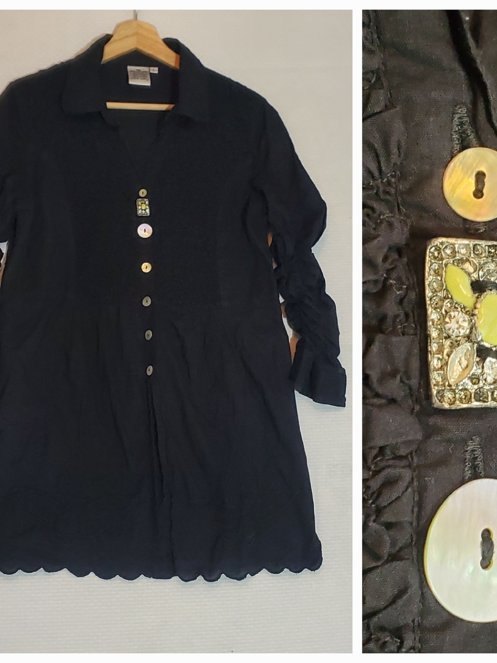Parsley & Sage Black Long Button Tunic with Decorative Accent Buttons Lagenlook